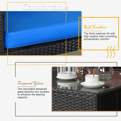 Set di mobili da giardino Bossin da 7 pezzi, divano componibile per esterni, divano in vimini rattan con cuscini lavabili e tavolo in vetro