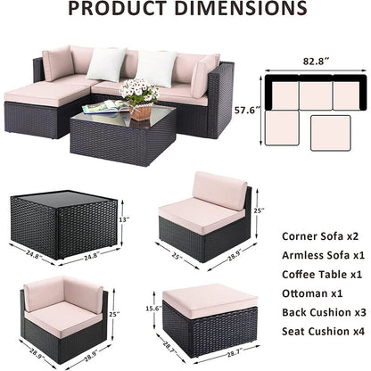 Set di mobili da giardino Bossin da 7 pezzi, divano componibile per esterni, divano in vimini rattan con cuscini lavabili e tavolo in vetro