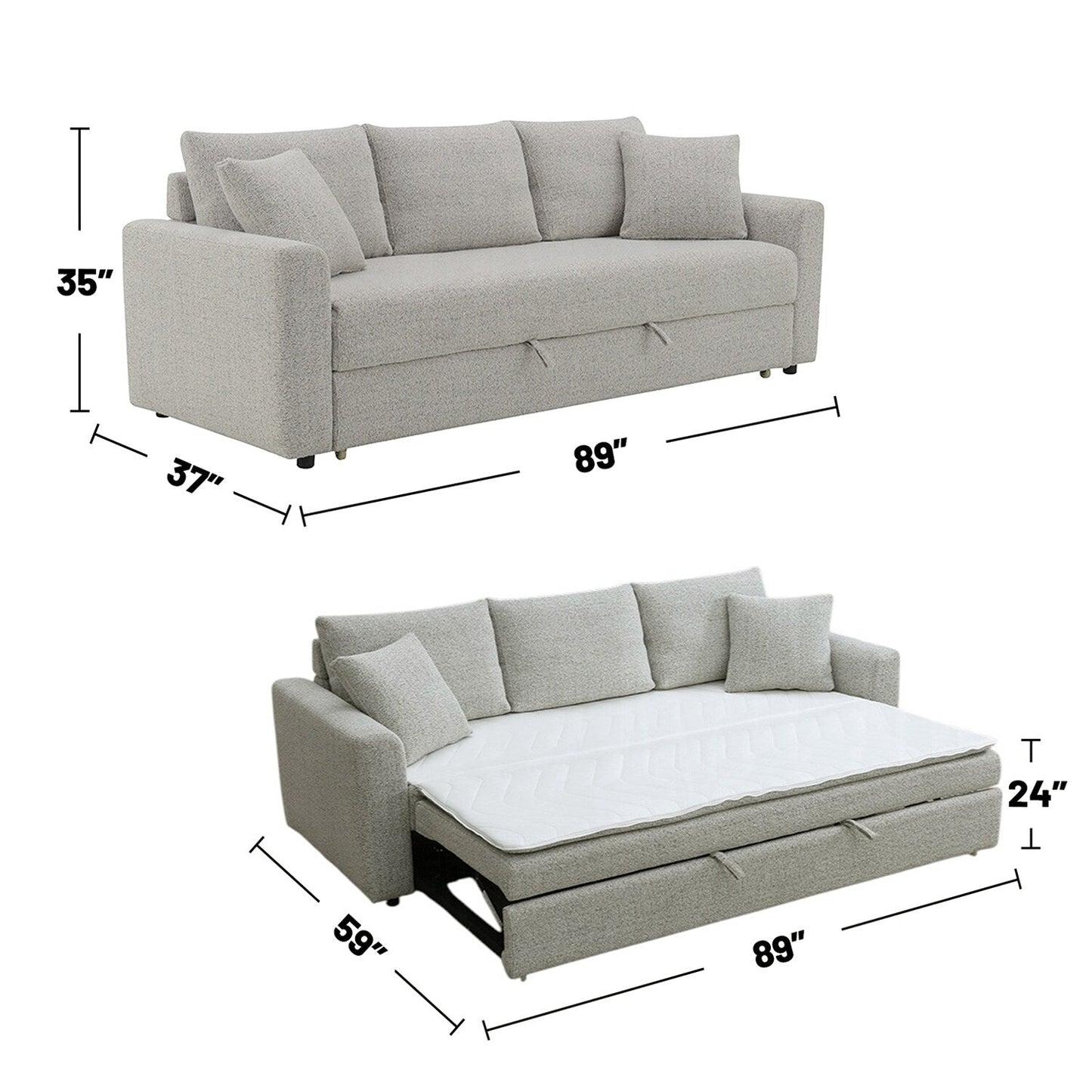 Divano imbottito in tessuto bouclé con letto estraibile, colore grigio