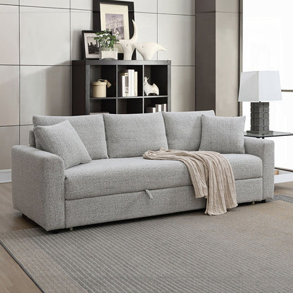 Divano imbottito in tessuto bouclé con letto estraibile, colore grigio