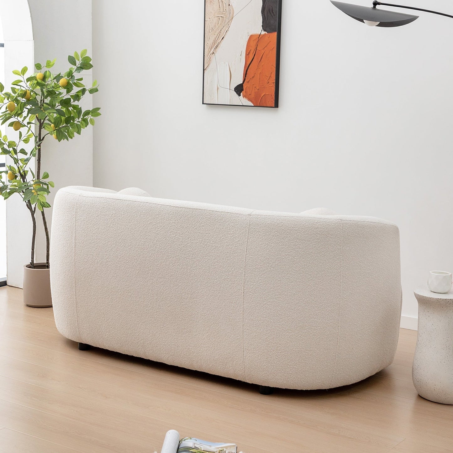 Divano a due posti imbottito in tessuto Boucle KINWELL con cuscini