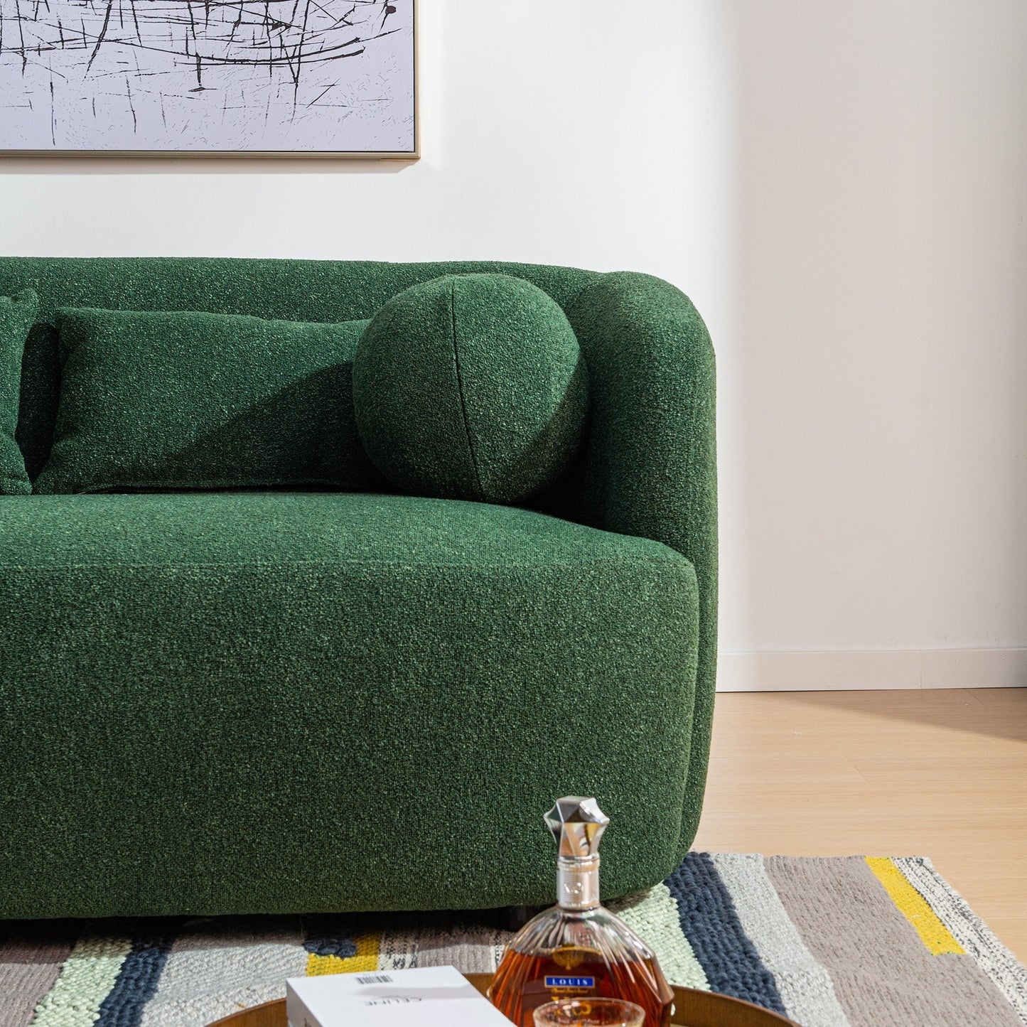 Divano a due posti imbottito in tessuto Boucle KINWELL con cuscini