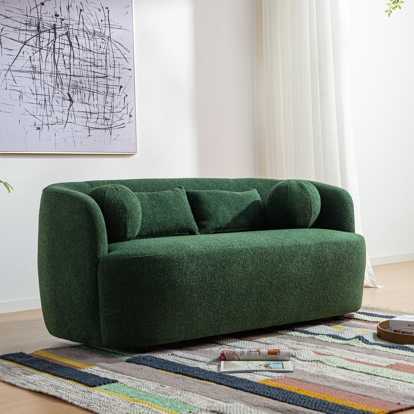 Divano a due posti imbottito in tessuto Boucle KINWELL con cuscini