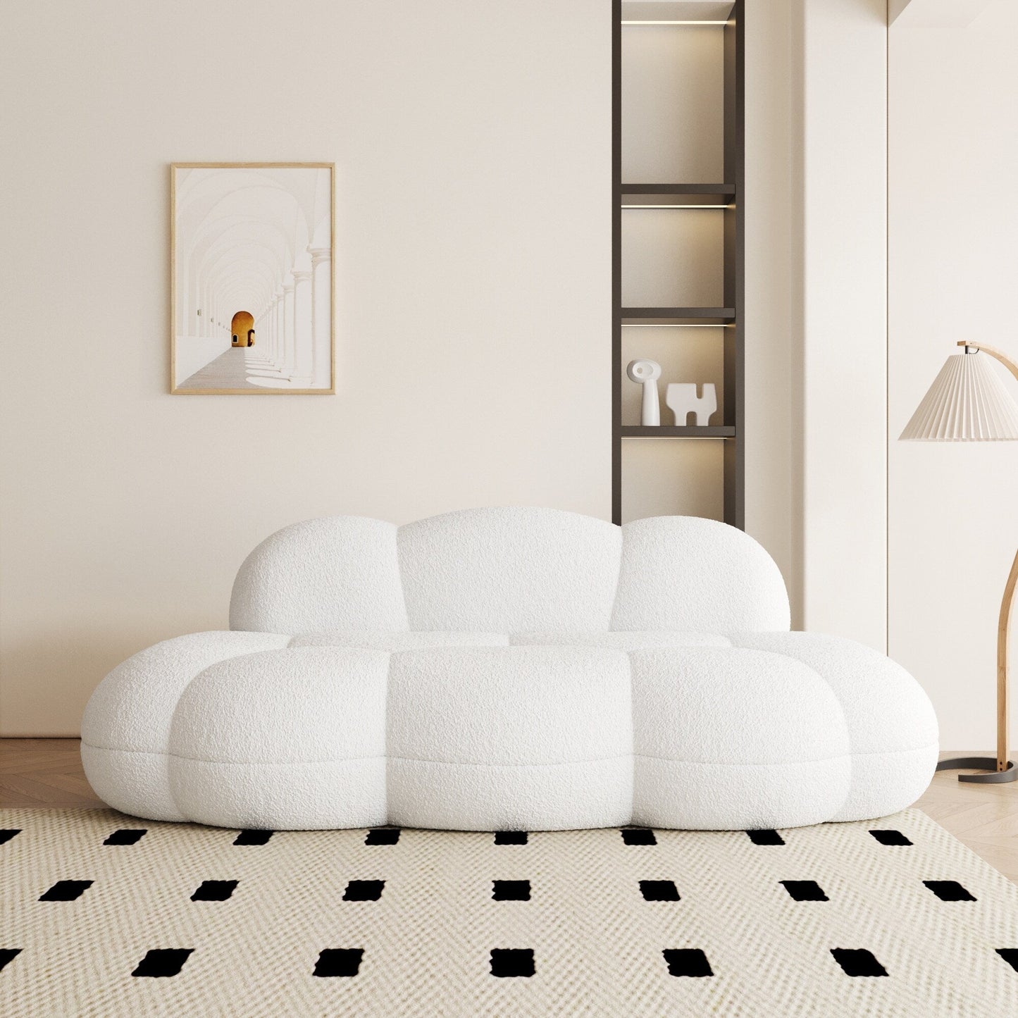 Divano moderno senza cornice con rivestimento in boucle