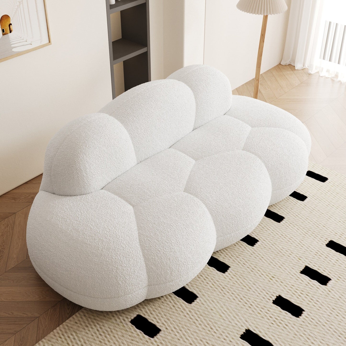 Divano moderno senza cornice con rivestimento in boucle