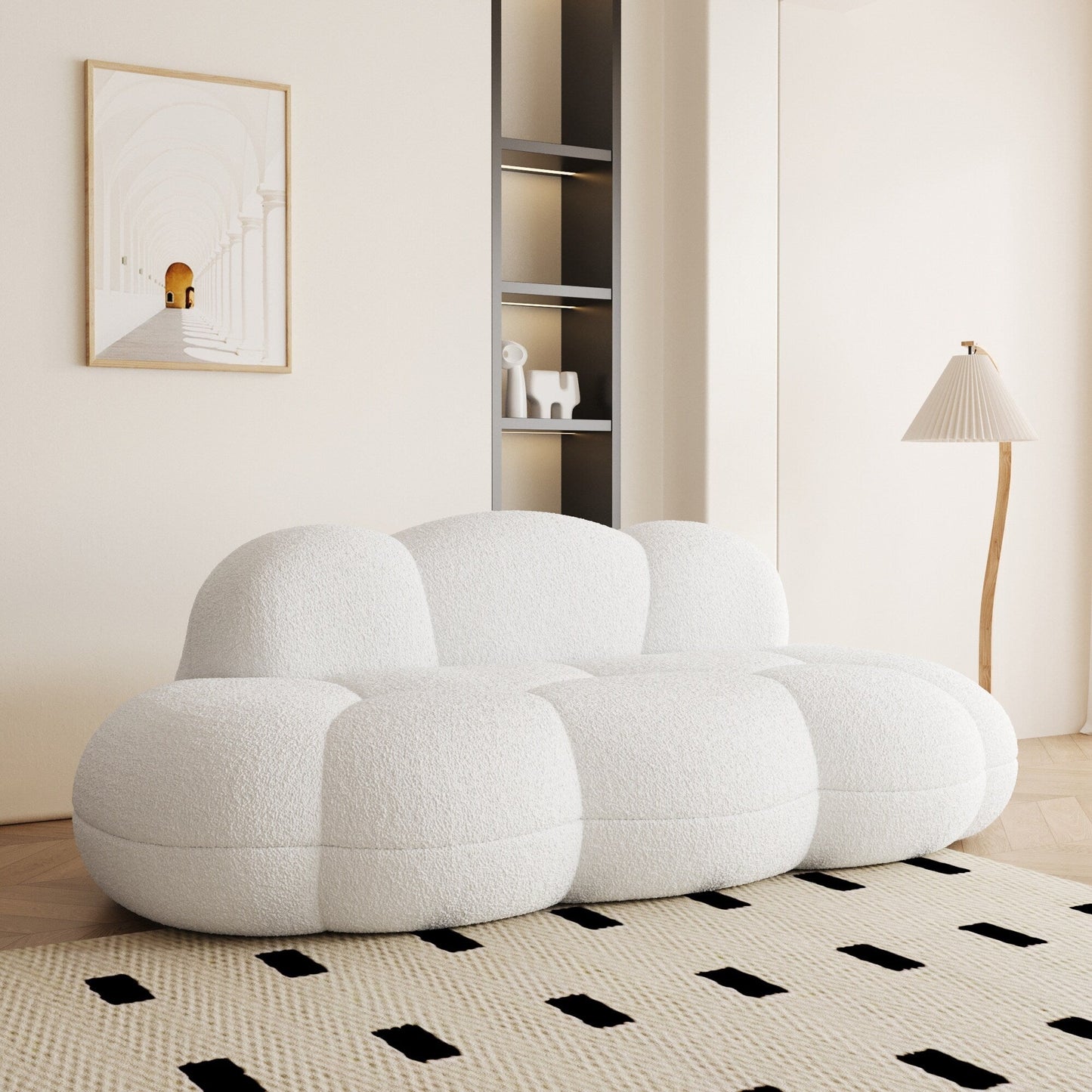 Divano moderno senza cornice con rivestimento in boucle