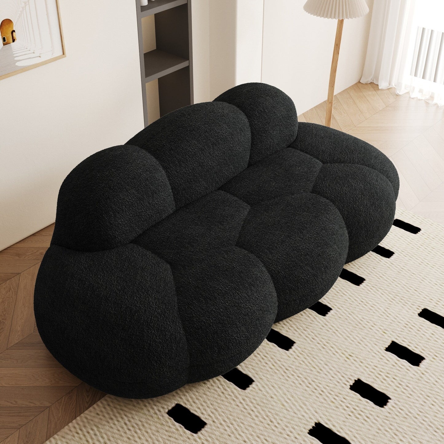 Divano moderno senza cornice con rivestimento in boucle