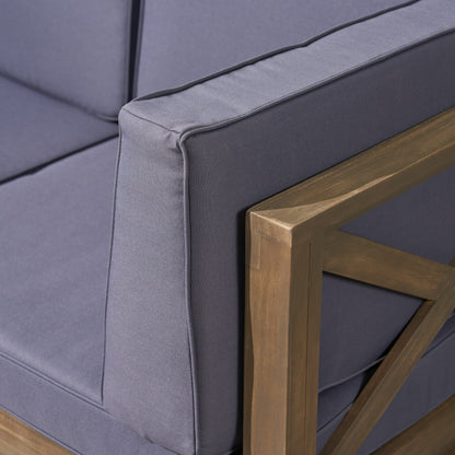 Set di divani componibili da esterno Brava a 3 posti in legno di acacia con tavolino e cuscini di Christopher Knight Home