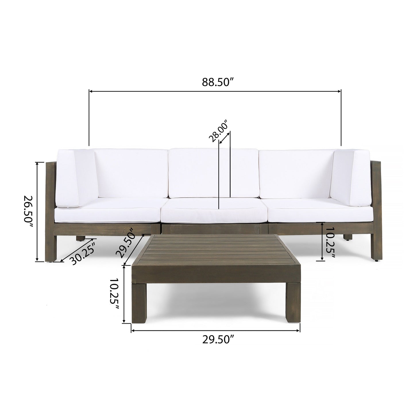 Set di divani componibili da esterno Brava a 3 posti in legno di acacia con tavolino e cuscini di Christopher Knight Home