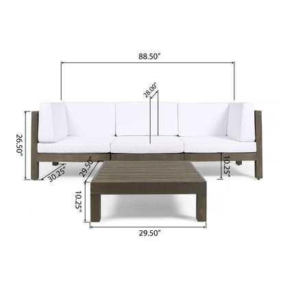Set di divani componibili da esterno Brava a 3 posti in legno di acacia con tavolino e cuscini di Christopher Knight Home