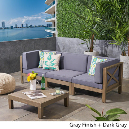 Set di divani componibili da esterno Brava a 3 posti in legno di acacia con tavolino e cuscini di Christopher Knight Home