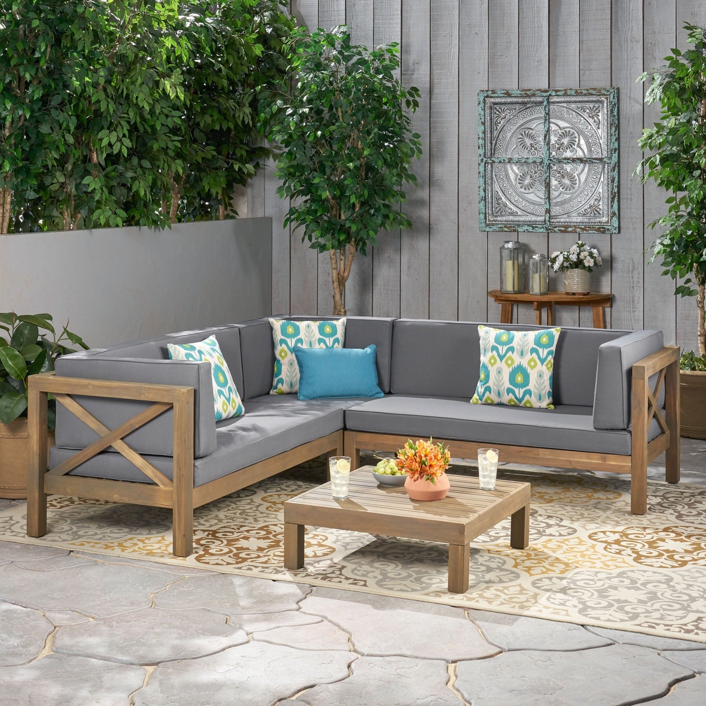 Set da esterno componibile Brava Acacia di Christopher Knight Home - 88,50 L x 88,50 W x 26,50 H