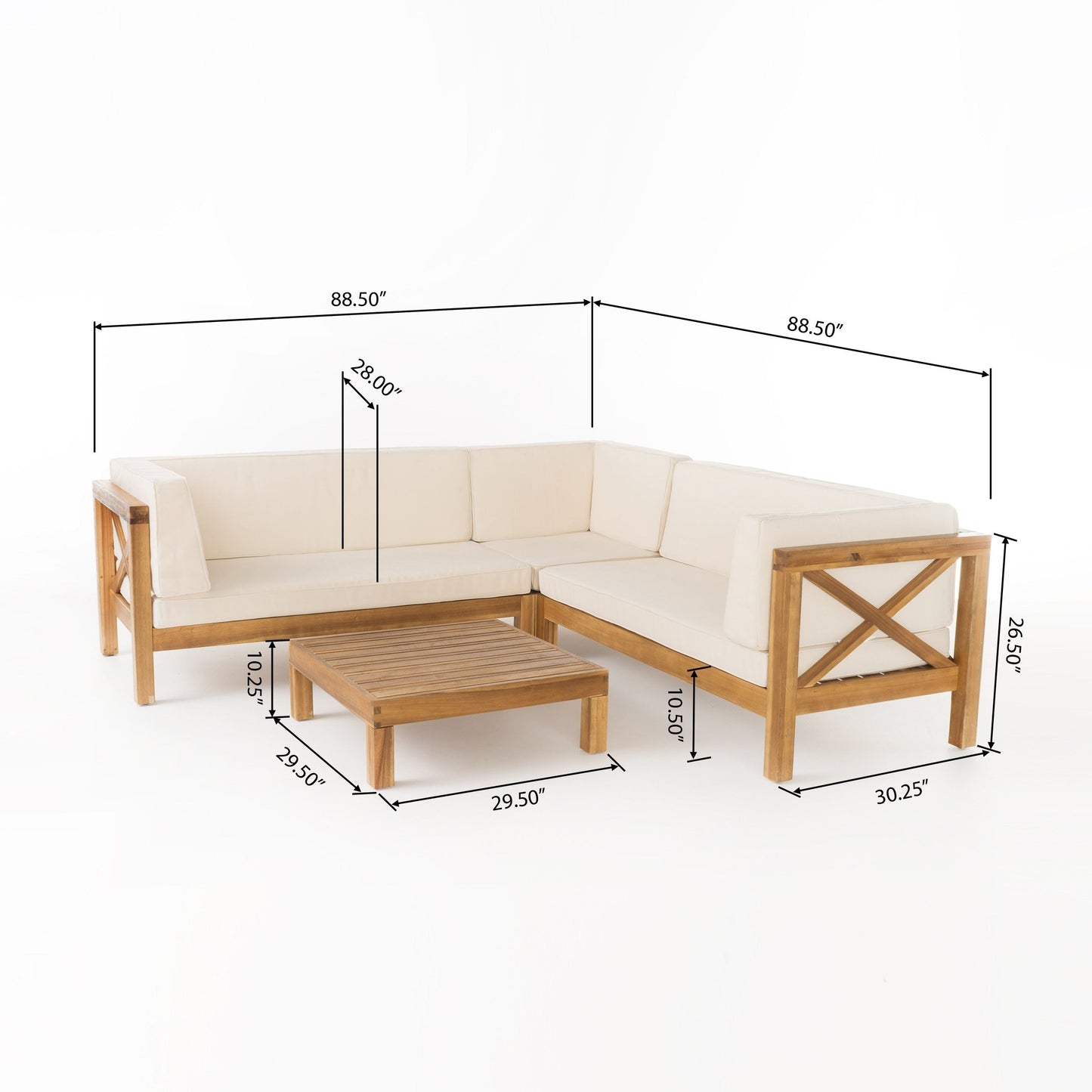Set da esterno componibile Brava Acacia di Christopher Knight Home - 88,50 L x 88,50 W x 26,50 H