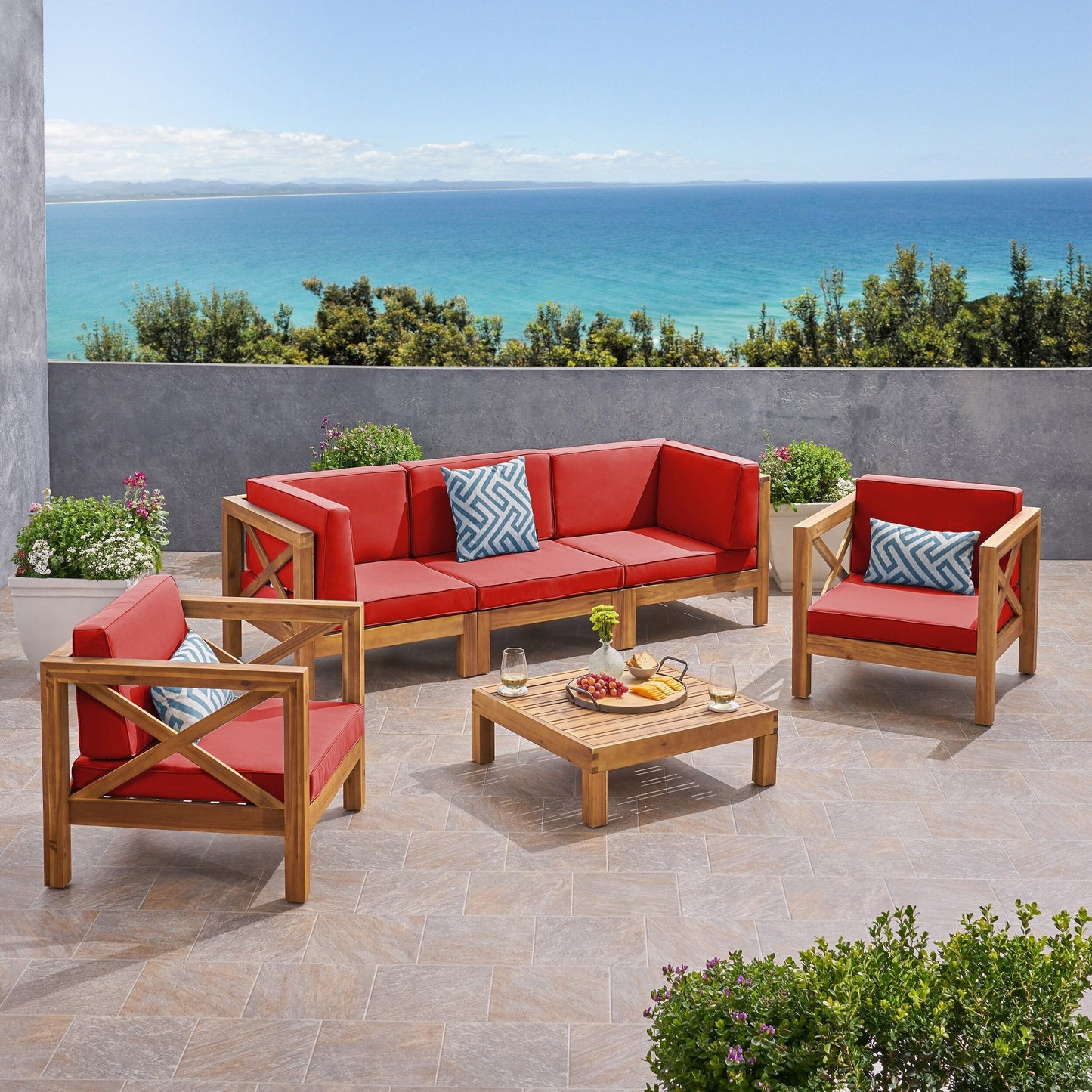 Set da esterno Brava in legno di acacia da 6 pezzi di Christopher Knight Home