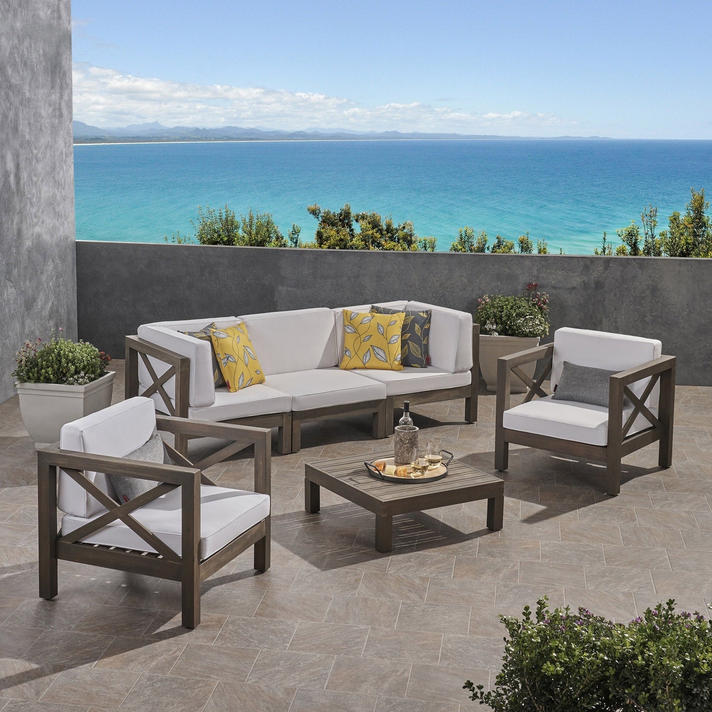 Set da esterno Brava in legno di acacia da 6 pezzi di Christopher Knight Home