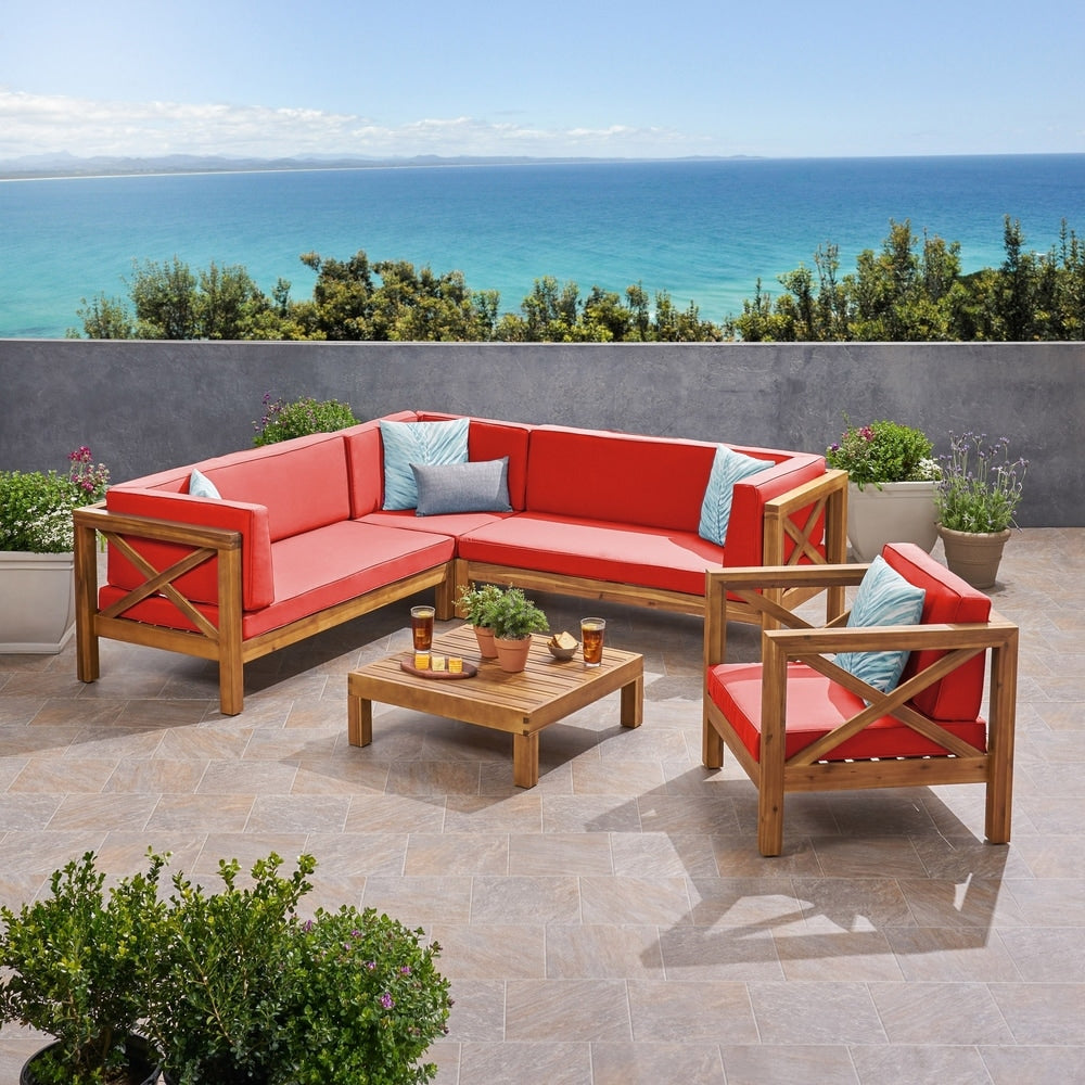 Divano componibile e poltrona club Brava Outdoor Acacia di Christopher Knight Home