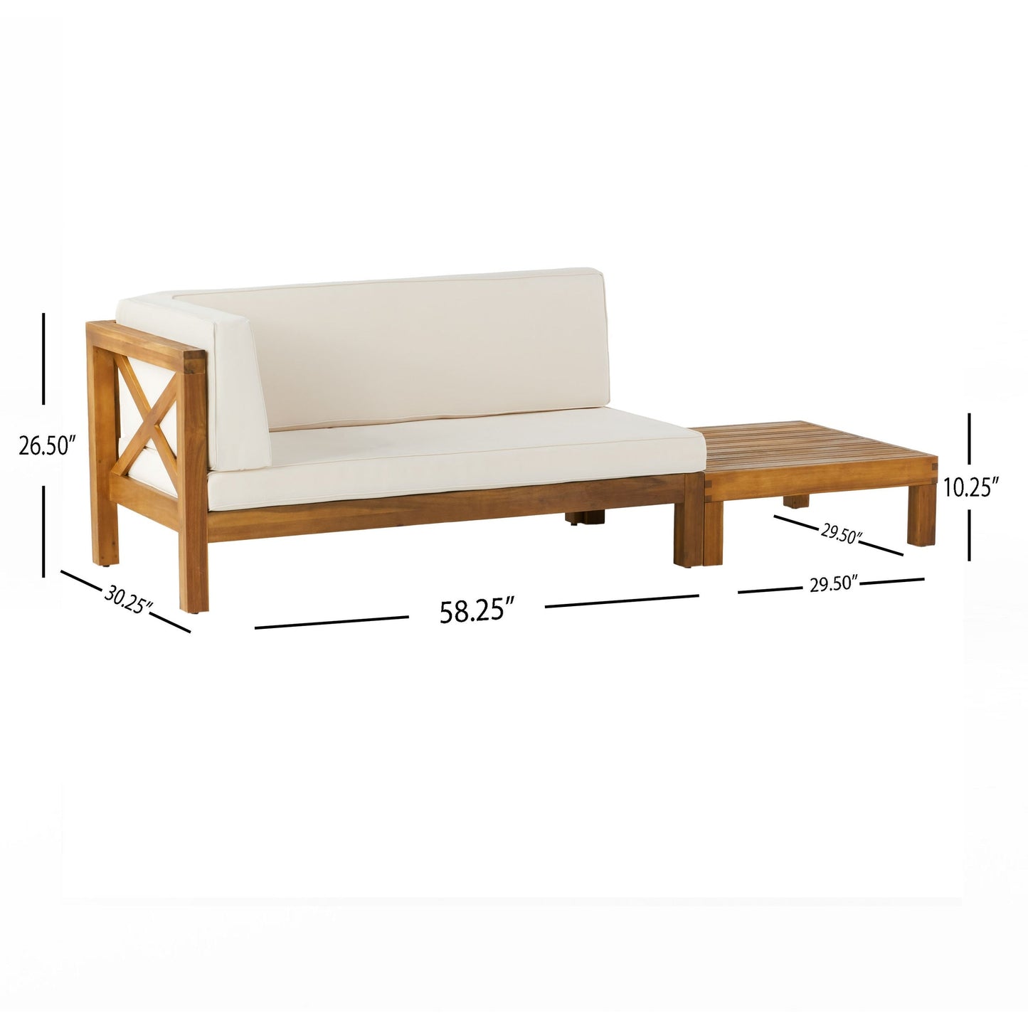 Set di divano a due posti e tavolino da caffè con bracciolo sinistro in legno di acacia Brava Outdoor di Christopher Knight Home