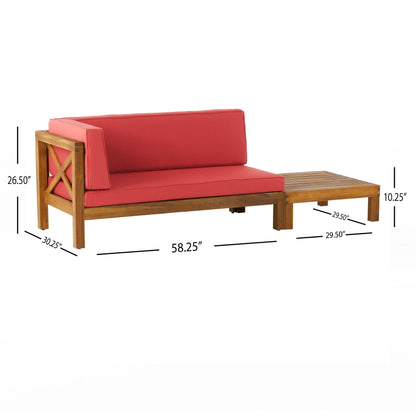 Set di divano a due posti e tavolino da caffè con bracciolo sinistro in legno di acacia Brava Outdoor di Christopher Knight Home