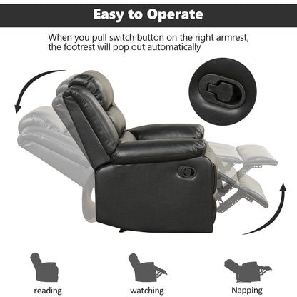 Poltrona reclinabile manuale in similpelle traspirante con braccioli e schienale imbottiti