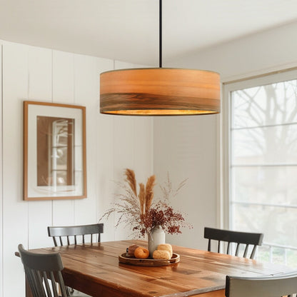 Lampadario a tamburo Breaux a 4 luci in legno impiallacciato con baldacchino nero - 22 pollici di larghezza