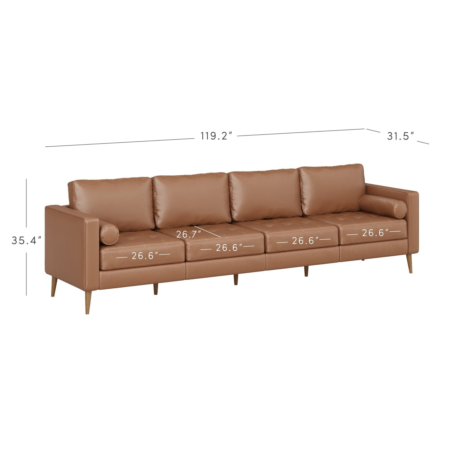 Divano Breeze Mid Century Modern, divano in pelle con cuscino trapuntato e struttura in legno massello