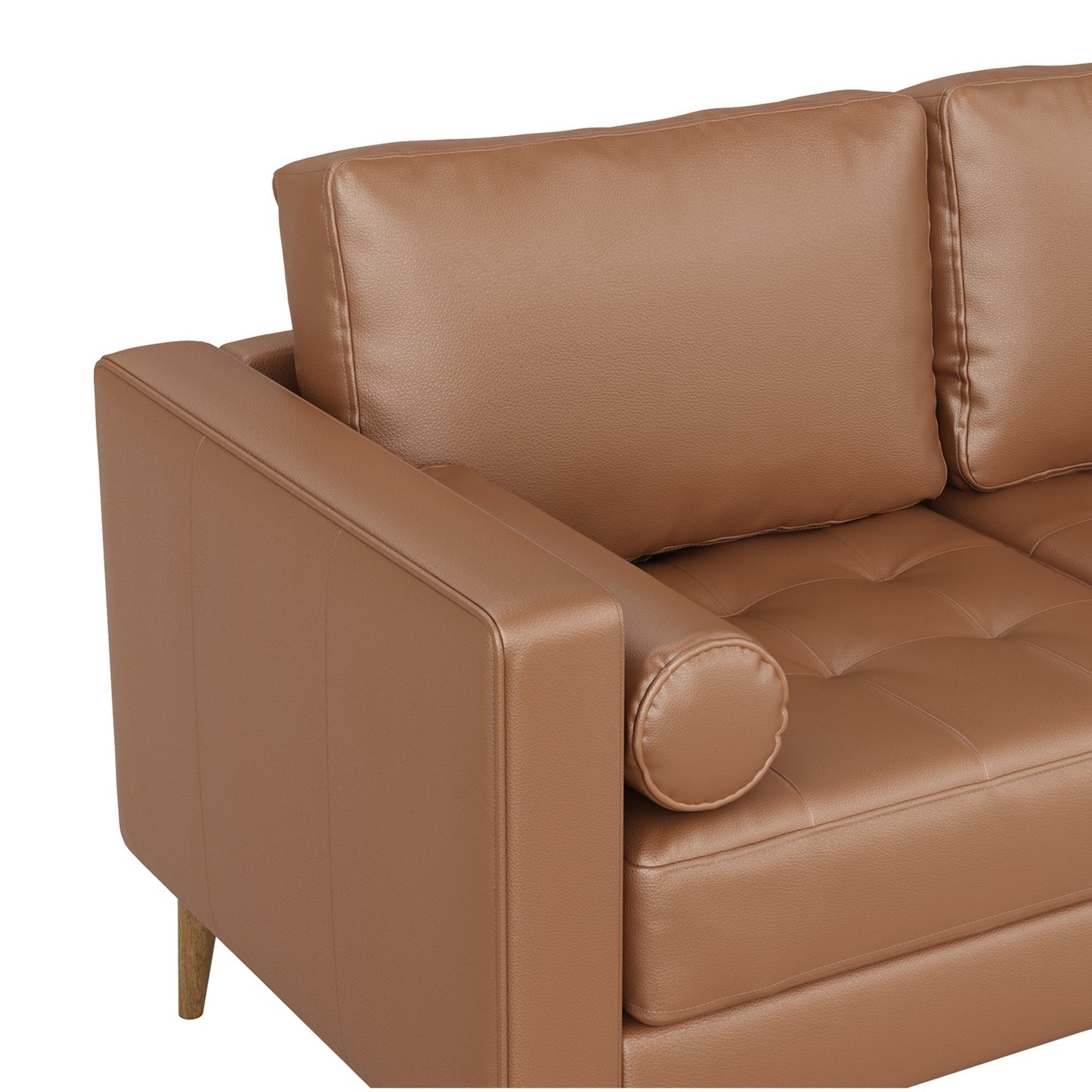 Divano Breeze Mid Century Modern, divano in pelle con cuscino trapuntato e struttura in legno massello