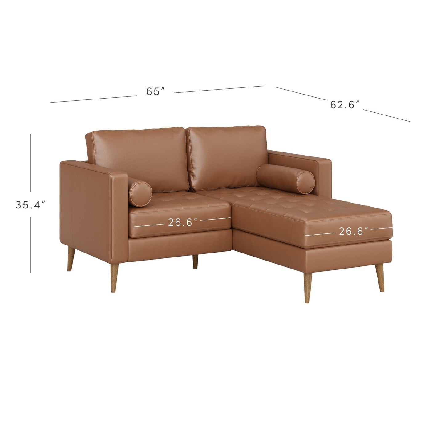 Divano Breeze Mid Century Modern, divano in pelle con cuscino trapuntato e struttura in legno massello