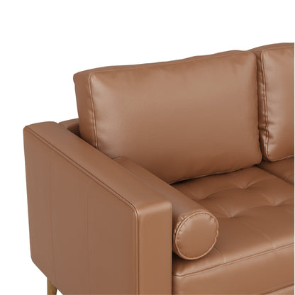 Divano Breeze Mid Century Modern, divano in pelle con cuscino trapuntato e struttura in legno massello