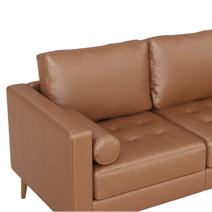 Divano Breeze Mid Century Modern, divano in pelle con cuscino trapuntato e struttura in legno massello