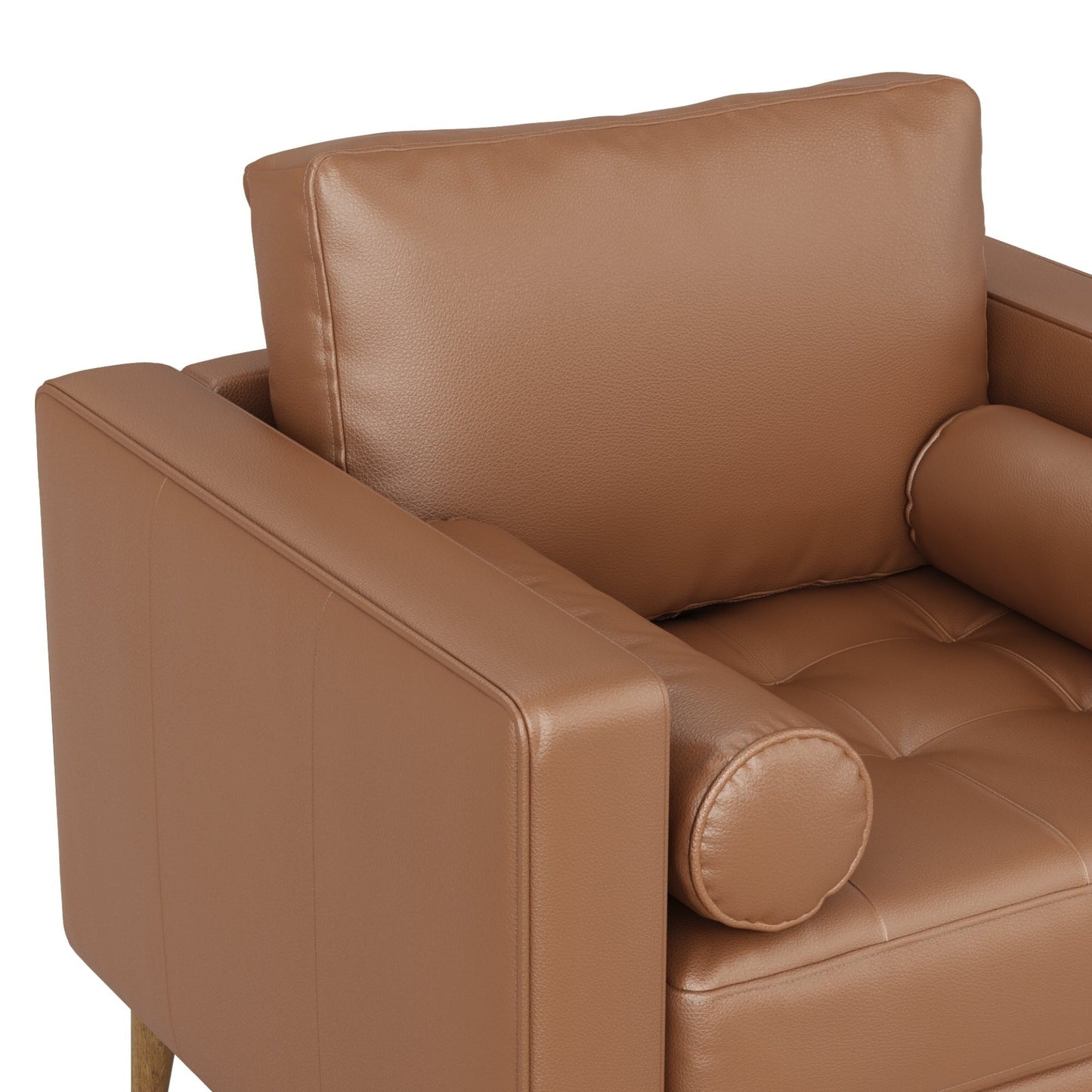 Divano Breeze Mid Century Modern, divano in pelle con cuscino trapuntato e struttura in legno massello