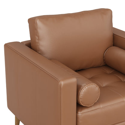 Divano Breeze Mid Century Modern, divano in pelle con cuscino trapuntato e struttura in legno massello