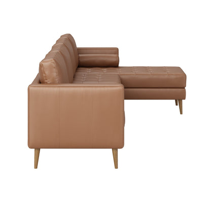 Divano Breeze Mid Century Modern, divano in pelle con cuscino trapuntato e struttura in legno massello