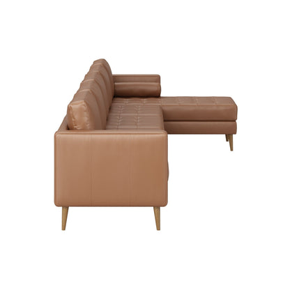 Divano Breeze Mid Century Modern, divano in pelle con cuscino trapuntato e struttura in legno massello
