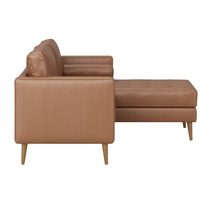 Divano Breeze Mid Century Modern, divano in pelle con cuscino trapuntato e struttura in legno massello