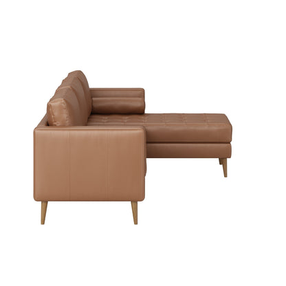 Divano Breeze Mid Century Modern, divano in pelle con cuscino trapuntato e struttura in legno massello