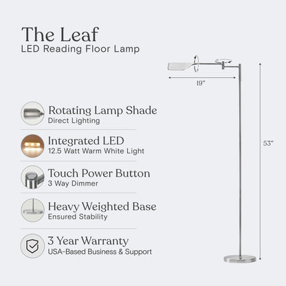 Lampada da terra a LED Brightech Leaf da 53 pollici con dimmer industriale a 3 vie e paralume Empire in metallo ottone