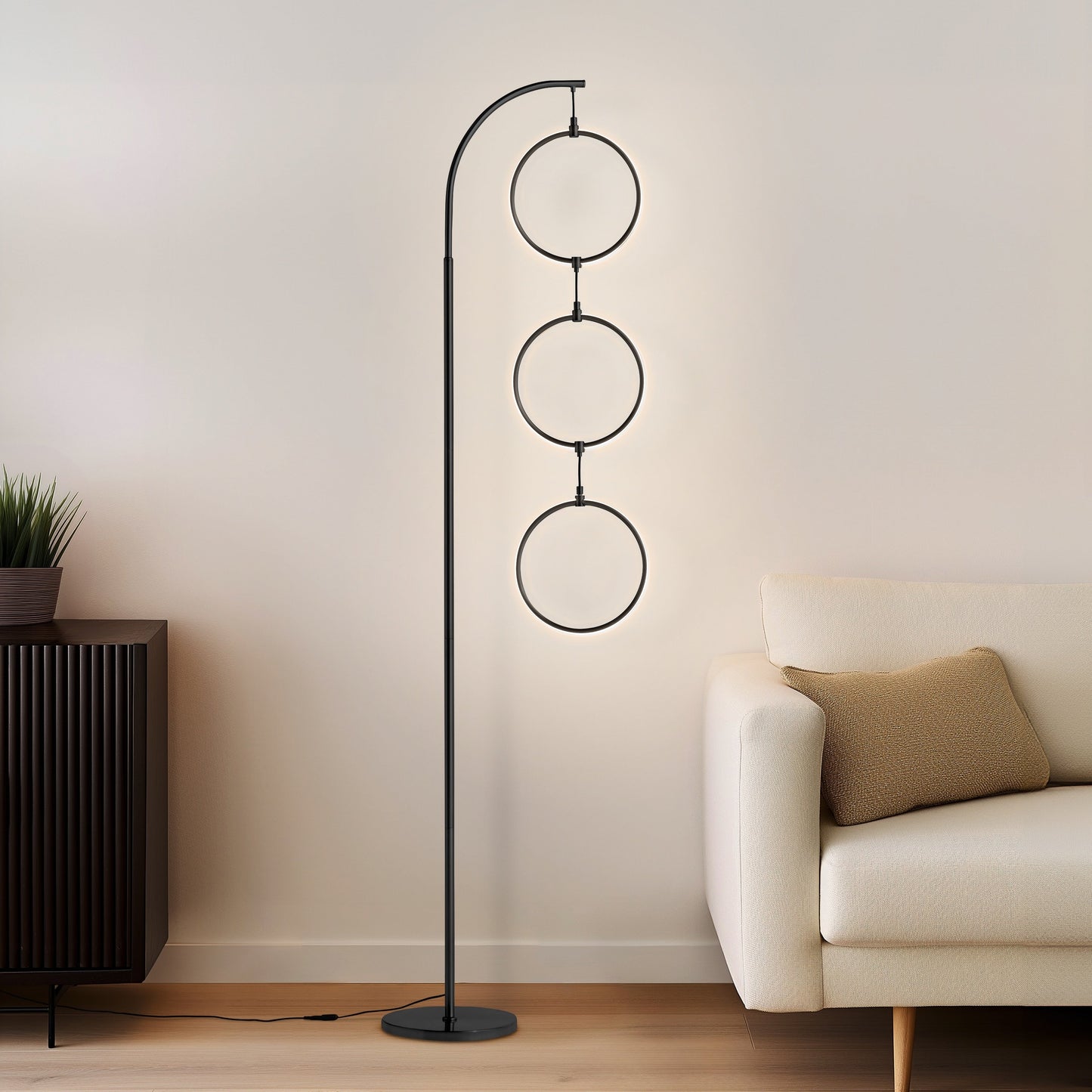 Lampada da terra super luminosa a LED Brightech Nova da 74 pollici con 3 anelli luminosi industriali e dimmer a 3 vie