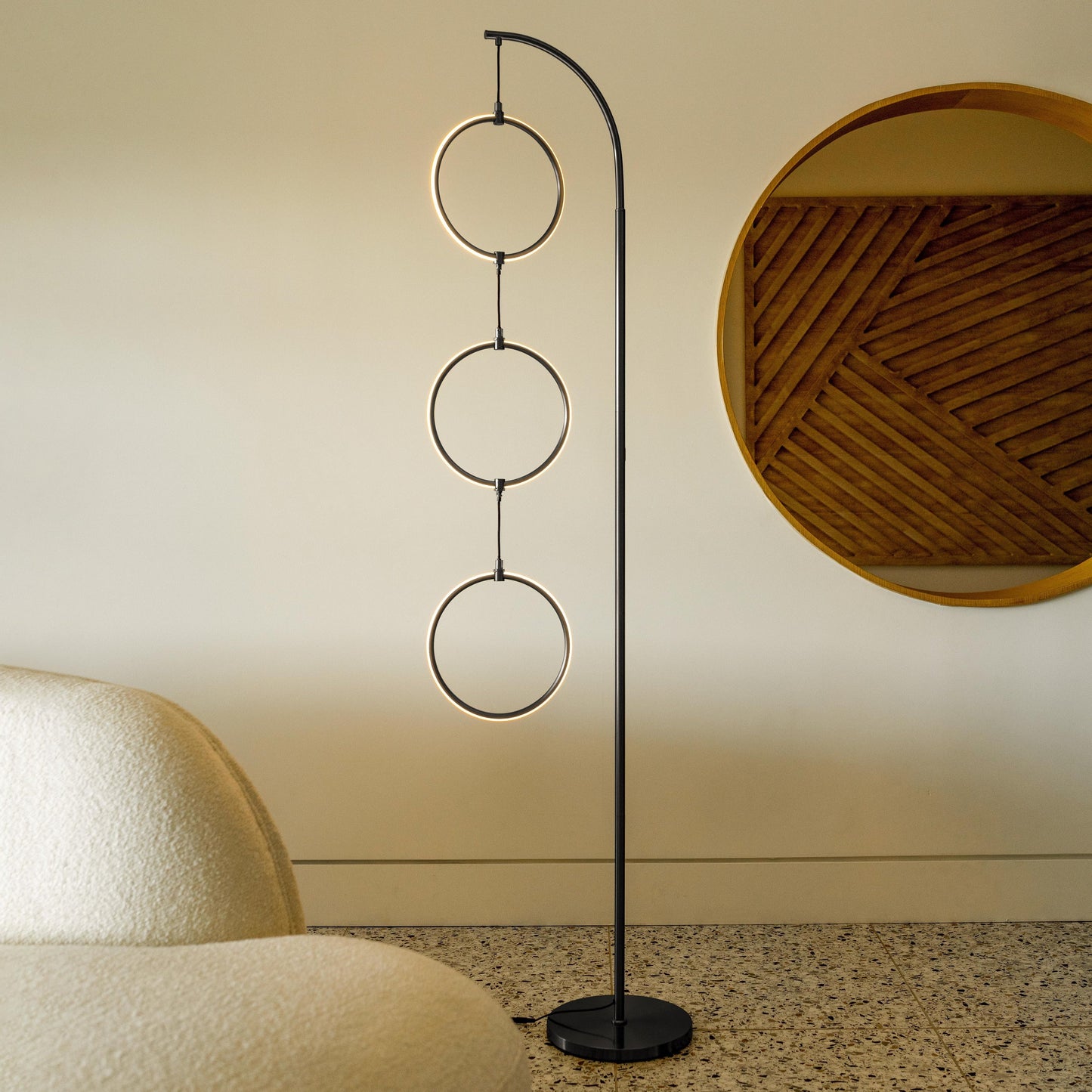 Lampada da terra super luminosa a LED Brightech Nova da 74 pollici con 3 anelli luminosi industriali e dimmer a 3 vie