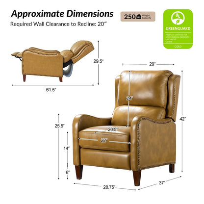 Poltrona reclinabile Brigida Modern in vera pelle con finiture in borchie e poggiapiedi regolabile, set da 2 di HULALA HOME