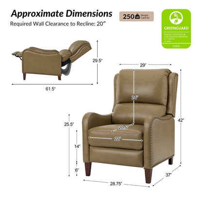 Poltrona reclinabile Brigida Modern in vera pelle con finiture in borchie e poggiapiedi regolabile, set da 2 di HULALA HOME