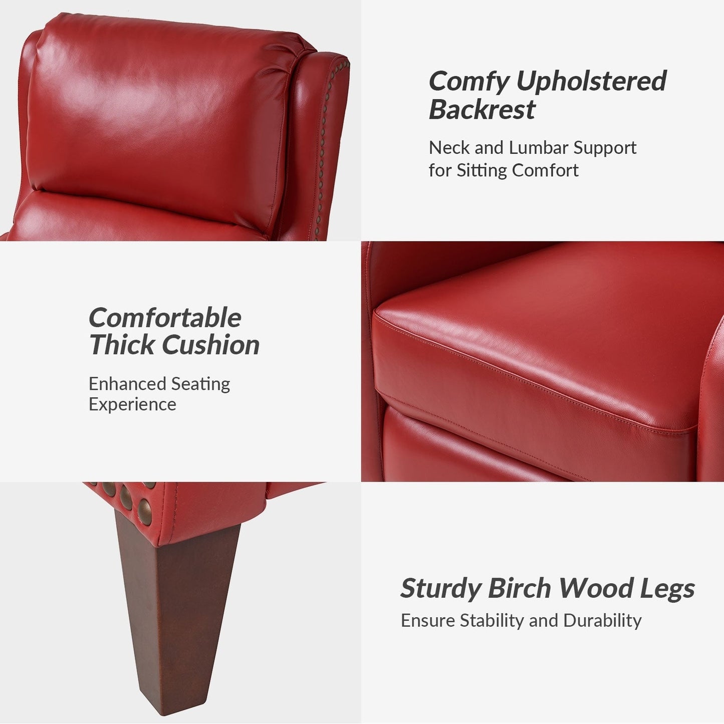 Poltrona reclinabile Brigida Modern in vera pelle con finiture in borchie e poggiapiedi regolabile, set da 2 di HULALA HOME