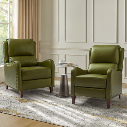 Poltrona reclinabile Brigida Modern in vera pelle con finiture in borchie e poggiapiedi regolabile, set da 2 di HULALA HOME