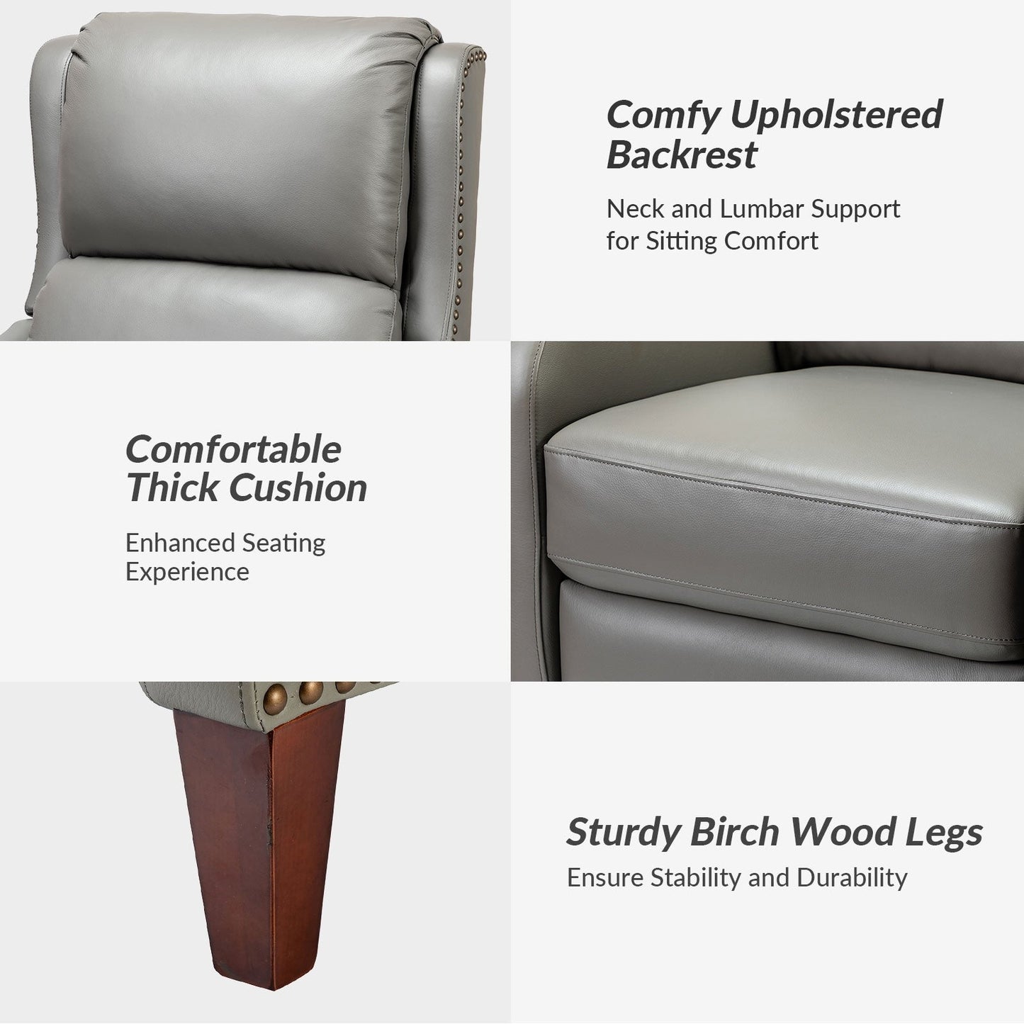 Poltrona reclinabile Brigida Modern in vera pelle con finiture in borchie e poggiapiedi regolabile, set da 2 di HULALA HOME