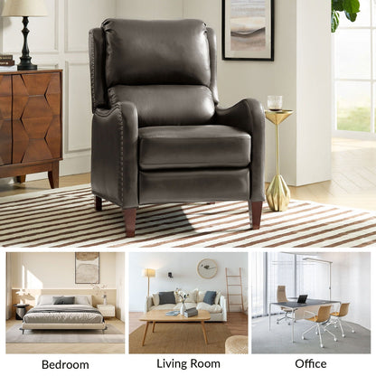 Poltrona reclinabile Brigida Modern in vera pelle con finiture in borchie e poggiapiedi regolabile, set da 2 di HULALA HOME