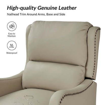 Poltrona reclinabile Brigida Modern in vera pelle con finiture in borchie e poggiapiedi regolabile, set da 2 di HULALA HOME