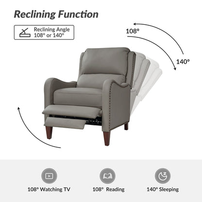 Poltrona reclinabile Brigida Modern in vera pelle con finiture in borchie e poggiapiedi regolabile, set da 2 di HULALA HOME