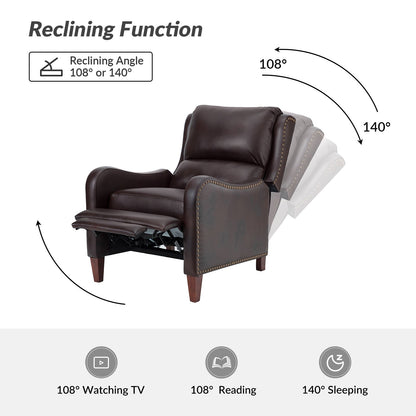 Poltrona reclinabile Brigida Modern in vera pelle con finiture in borchie e poggiapiedi regolabile, set da 2 di HULALA HOME