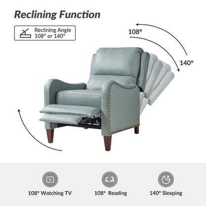 Poltrona reclinabile Brigida Modern in vera pelle con finiture in borchie e poggiapiedi regolabile, set da 2 di HULALA HOME