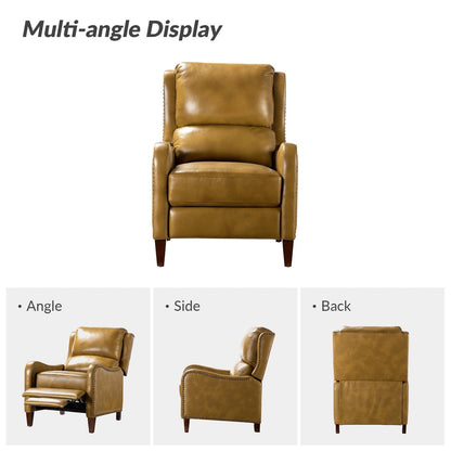 Poltrona reclinabile Brigida Modern in vera pelle con finiture in borchie e poggiapiedi regolabile, set da 2 di HULALA HOME