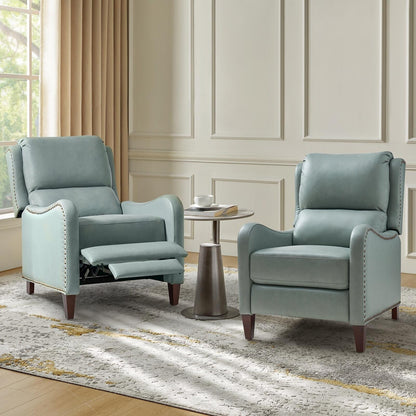 Poltrona reclinabile Brigida Modern in vera pelle con finiture in borchie e poggiapiedi regolabile, set da 2 di HULALA HOME